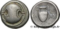 Greek Coins BEOTIA - THEBES Type : Statère  Date : c. 360 AC.  Mint name / Town : Thèbes, Béotie  Metal : silver  Diameter : 20,5  mm Orientation dies : 11  h. Weight : 12,20  g. Rarity : R1  Obverse 