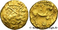 Celtic coins AMBIANI (Area of Amiens) Type : Statère d'or biface au flan court  Date : c. 80-50 AC.  Mint name / Town : Amiens (80)  Metal : gold  Diameter : 18  mm Orientation dies : 4  h. Weight : 7
