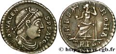 VALENS(28/03/364-9/08/378)Flavius Valens Silique N° v38_1324    Date : 375-378 Nom de l'atelier : Belgique, Trèves Métal : argent Diamètre : 17mm Axe des coins : 6h. Poids : 2,12g. Etat de conservatio