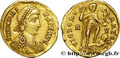 HONORIUS(22/01/393-15/08/423)Flavius Honorius Solidus N° v38_1356    Date : 408-423 Nom de l'atelier : Flaminie, Ravenne Métal : or Diamètre : 20,5mm Axe des coins : 12h. Poids : 3,97g. Etat de conser