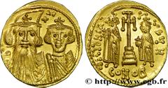 CONSTANS II, CONSTANTIN IV, HERACLIUS et TIBERE(2/08/659-15/07/668) Solidus N° v38_1416    Date : 661-663 Nom de l'atelier : Constantinople Métal : or Diamètre : 20,5mm Axe des coins : 6h. Poids : 4,4