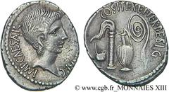 OCTAVE(63 avant J.-C. - 27 avant J.-C.)Caius Julius Cوsar Octavianus Denier N° v13_0125    Date : 37 AC. Nom de l'atelier : Atelier itinérant avec Octave, Italie Métal : argent Diamètre : 19,5mm Axe d