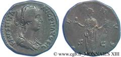 FAUSTINE JEUNE(+175)Annia Galeria FaustinaAugusta(146-175) Dupondius, (MB, ئ 25) N° v13_0333    Date : 148-152 Nom de l'atelier : Rome Métal : bronze Diamètre : 24,5mm Axe des coins : 6h. Poids : 13,4