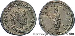VOLUSIEN(06/251-06/253)Caius Vibius Afinius Gallus Vendumnianus VolusianusAuguste(11/251-05/253) Antoninien N° v13_0671    Date : 253 Nom de l'atelier : Rome Métal : billon Diamètre : 20,5mm Axe des c