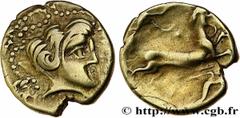 Celtic coins VENETI (Area of Vannes) Type : Quart de statère d’or au personnage ailé, var. 3  Date : IIe siècle avant J.-C.  Mint name / Town : Vannes (56)  Metal : gold  Diameter : 13  mm Orientation