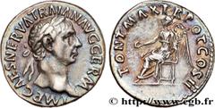 Roman coins TRAJANUS Type : Denier  Date : 99  Mint name / Town : Rome  Metal : silver  Millesimal fineness : 900  ‰ Diameter : 18  mm Orientation dies : 6  h. Weight : 3,49  g. Rarity : R1  Officine 