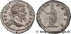 Roman coins SEPTIMIUS SEVERUS Type : Denier  Date : 201  Mint name / Town : Rome  Metal : silver  Millesimal fineness : 650  ‰ Diameter : 19  mm Orientation dies : 1  h. Weight : 3,47  g. Officine : 1