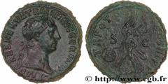 Roman coins TRAJANUS Type : As  Date : 100  Mint name / Town : Rome  Metal : copper  Diameter : 28,5  mm Orientation dies : 6  h. Weight : 13,44  g. Obverse legend : IMP CAES NERVA TRAIAN AVG GERM P M