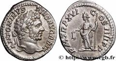 Roman coins CARACALLA Type : Denier  Date : 213  Mint name / Town : Rome  Metal : silver  Millesimal fineness : 550  ‰ Diameter : 19  mm Orientation dies : 12  h. Weight : 3,29  g. Officine : 5e  Obve