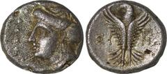 Greek Coins PAPHLAGONIA. Sinope. Hemidrachm (Circa 330-250 BC). Obv: Head of nymph left, with hair in sakkos. Rev: ΣΙ - ΝΩ. Eagle facing, head left, wings displayed. SNG BM Black Sea 1492; HGC 7, 394.
