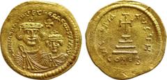 Byzantine Coins HERACLIUS with HERACLIUS CONSTANTINE (610-641). GOLD Solidus. Constantinople. Obv: δδ NN ҺЄRACLIЧS ЄT ҺЄRA CONST P P AV. Crowned and draped facing busts of Heraclius and Heraclius Cons