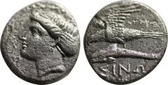 Greek Coins PAPHLAGONIA, Sinope AR Persic Drachm. Circa 330-300 BC. Agreos-, magistrate. Head of nymph Sinope left, wearing triple-pendant earring, necklace and sakkos / ΣΙΝΩ below eagle flying left c
