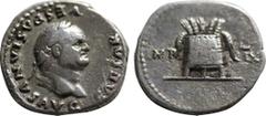 Roman İmperial Vespasian. (69-79). Denarius. Rome, AD 77/8. Obv: CAESAR VESPASIANVS AVG, laureate head of Vespasian right. Rev. IMP XIX across field, modius with seven ears of grain. (RIC 980; BMC 216