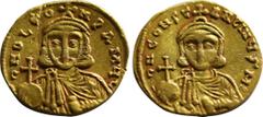 Byzantine Coins LEO III THE "ISAURIAN" with CONSTANTINE V (717-741). GOLD Solidus. Constantinople. Obv: δ N D LЄON P A MЧL. Crowned and draped facing bust of Leo, holding globus cruciger and akakia. R