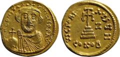 Byzantine Coins CONSTANS II (641-668). GOLD Solidus. Constantinople. Dated IY 7 (648/9). Obv: δ N CONSTANTINЧS P P AV. Crowned, draped and curiassed bust facing, wearing slight beard and holding globu