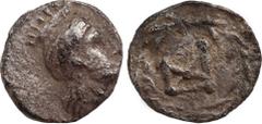 Greek Coins Cyprus. Salamis (?) (Circa 400-100 BC). Tetartemorion. Obv: Turreted female head right. Rev: Monogram within circle. Not in the standard references; cf. CNG E-143, lot 84. Condition: Good 