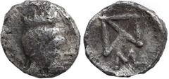 Greek Coins Cyprus. Salamis (?) circa 400-100 BC. Tetartemorion. Obv: Turreted female head right. Rev: Monogram within circle. Condition: Very fine. Weight: 0.26 g. Diameter: 7 mm. Not in the standard