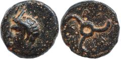 Greek Coins DYNASTS OF LYCIA. Perikles (Circa 380-360 BC). Ae. Obv: Horned head of Pan left . Rev: Triskeles. SNG von Aulock 4257-8. Condition: Very fine. Weight: 2.26 g. Diameter: 13 mm.