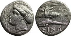 Greek Coins PAPHLAGONIA, Sinope AR Persic Drachm. Circa 330-300 BC. Agreos-, magistrate. Head of nymph Sinope left, wearing triple-pendant earring, necklace and sakkos / ΣΙΝΩ below eagle flying left c