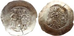 Byzantine Coins Manuel I Comnenus (1143-1180). EL aspron trachy. Constantinople, 1160-1164. Obv: Barred IC - XC, Christ Pantocrator standing facing on low daïs, with cruciform nimbus, wearing pallium 