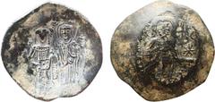 Byzantine Coins MANUEL I COMNENUS (1143-1180). BI Aspron Trachy. Constantinople. Obv: IC - XC. Christ Pantokrator seated facing on throne. Rev: Manuel standing facing, holding labarum and globus cruci