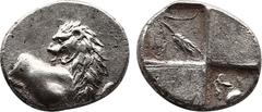 GREEK COINS Chersonesos Hemidrachm, c. 350-330 BC Chersonesos , Thrace. AR Hemidrachm (14,2 mm, 2.12 g), c. 350-330 BC. Obv. Forepart of lion right, looking back, right foreleg raised. Rev. Quadripart