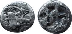 GREEK COINS CYCLADES, Kythnos. Early 5th century BC. AR 1/3 Stater (4,16 g).13,2mm Boar’s head right / Rough quadripartite incuse square. Kyrou & Artemis 1-31; SNG Copenhgen -; Traité I 783 (Lycia). E