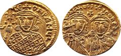 BYZANTINE COINS BYZANTIUM Constantin V Copronyme (741-775), AV solidus, 751-757, Constantinople. D/ B. de f. de Constantin V et Léon IV, vêtus de la chlamyde. Entre leurs t., une croix. R/ B. de Léon 