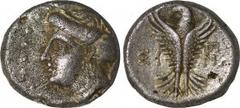 GREEK COINS PAPHLAGONIA. Sinope. Hemidrachm (Circa 330-250 BC). Obv: Head of nymph left, with hair in sakkos. Rev: ΣΙ - ΝΩ. Eagle facing, head left, wings displayed. SNG BM Black Sea 1492; HGC 7, 394.