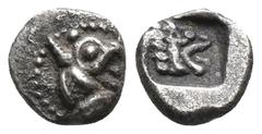Greek Coins Greek GAUL, Massalia. Circa 475-465/0 BC. AR Obol . Head of griffin right / Head of lion right within incuse square. Weight: 0.59 g Diameter: 8.7 mm