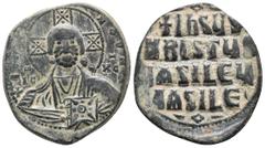 Byzantine Coins Byzantine Anonymous follis class A (attributed to the joint reign of Basil II and Constantine VIII , AE, Constantinople Mint, c. 976-1030/35 AD, NOVHΛ Bust of Christ facing, wearing ni