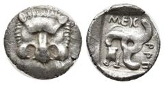 Greek Greek Coins Dynasts of Lycia. . Mithrapata 390-370 BC. 1/6 Stater AR Facing scalp of lion / ME-XP-A (in Lycian); triskeles, in left field dolphin; all within incuse square. Weight: 1 Diameter 11
