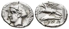 Greek Coins Greek Coins Paphlagonia, Sinope AR Aiginetic Drachm. Circa 410-350 BC. Head of nymph Sinope left, wearing earring and sakkos / Eagle flying to left clutching dolphin in talons; ΣΙΝΩ below.
