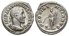 Roman Imperial Roman Imperial Maximinus I Thrax AR Denarius AD 235-238. RomeIMP MAXIMINVS PIVS AVG, laureate, draped and cuirassed bust of Maximinus to right / PROVIDENTIA AVG, Providentia standing le