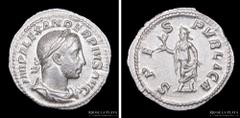 02/ Ancient - Roma Roma. Severo Alejandro 222-235DC. AR Denario. Ceca de Roma (232-235DC) 19.0mm; 2.98g. A: IMP ALEXANDER PIVS AVG, busto militar laureado a derecha. R: SPES PVBLICA; Spes, con flor, a