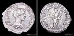 02/ Ancient - Roma Geta as Caesar 198-209AD, AR Denarius. Rome mint (Struck 202AD), LIBERALITAS AVGG V (mule) 19.8mm; 3.53g; 12h. A: P SEPT GETA CAES PONT, Draped bust of Geta right. R: LIBERALITAS AV