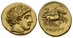 GREECE. Macedonian kingdom. Philip III Arrhidaios, 323-317 BC. Stater circa 323-318/7 BC, Pella mint. In the name and types of Philip II. Struck under Antipater or Polyperchon. Head of Apollo right, w