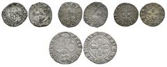 SWITZERLAND. Genève / Genf. Lot de 4 monnaies: Amédée III, 1355-1367. Comte de genevois. Denier 2ème type ND (1360-1362), Annecy; Pierre, 1371-1431. Comte de genevois. Denier ND (2ex.); Sizain ND. Tot