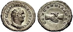 ROMAN COINS ROMAN EMPIRE Balbinus, AD 238. Antoninianus, Rome, 2nd emission. Obv. IMP CAES D CAEL BALBINVS AVG, radiate, draped & cuirassed bust right / Rev. CONCORDIA AVGG, clasped hands. RIC 12, RSC