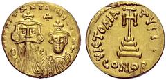 BYZANTINE EMPIRE BYZANTINE EMPIRE Constans II (with Constantine IV), 641-668. AV Solidus. Constantinople. AU 4.25 g. XF+ edge mark