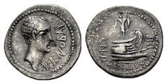 ROMAN REPUBLIC Domitius L.f. Ahenobarbus. 41-40 BC. AR Denarius, uncertain mint along the Adriatic or Ionian Sea. Obv. Bare head right, wearing slight beard. Rev. Prow right surmounted by military tro