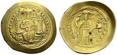 BYZANTINE EMPIRE. Constantine X Ducas, 1059-1067. Histamenon nomisma, Constantinople. Obv. Christ seated facing on throne. Rev. Constantine X Standing, holding labarum and globe cruciger. DOC 1b; Sear