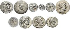 GREECE. Lot of 13 coins: Macedon, Alexander III, Tetradrachm, Limyra (Müller 1278); Macedon, Antigonos, Gonatas, Tetradrachm (Pozzi 970); Acarnania, Anactorium, Stater, 320 BC (BMC 42); Euboea, Phokis