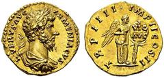 ROMAN EMPIRE ROMAN EMPIRE Lucius Verus, 161-169. Aureus 163-164, Rome. Obv. L VERVS AVG - ARMENIACVS. Laureate, draped and cuirassed bust right. Rev. TR P IIII IMP II COS II. Nike standing next to a s