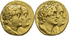 ANCIENT GREECE. Ancient. Ptolemaic Kingdom. Ptolemy II Philadelphos, 285-246. Gold half mnaeion or tetradrachm 272-260 BC, Alexandria. Obv. ΑΔΕΛΦΩΝ. Conjoined busts facing right of Ptolemy II, diademe