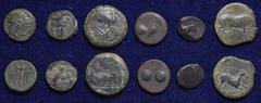 GREECE. Magna Graecia. Lot of 6 coins: Campania, Neapolis, 300-275 BC. Bronze (2.40 g., SNG ANS 507-12); Apulia, Arpi, 275-250 BC. Bronze (5.06 g., SNG ANS 641); Sicily, Solous, 406-397 BC. Onkia (2.0