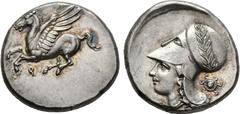 GREECE. Corinthia. Corinth. Stater 375-300 BC. Obv. Pegasus flying left, koppa below. Rev. Helmeted head of Athena left, aegis behind. Ravel 1009; Pegasi 427; BCD Corinth -; SNG Copenhagen 71; HGC 4, 