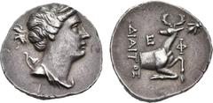 GREECE. Ionia. Ephesos. Didrachm 258-202 BC. Diaitos magistrate. Obv. Diademed head of Artemis right, bow and quiver over shoulder. Rev. Ε-Φ / ΔΙΑΙΤΟΣ. Forepart of stag right, head left. Bee in the up