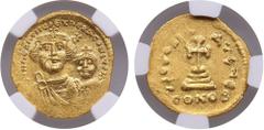 Byzantine Byzantine Byzantine Empire (Constantinople) AV Solidus – Heraclius (AD 610-641), with Heraclius Constantine - NGC MS Strike 3/5, Surface 4/5. Brushed. Superb coin in mint state, radiantly sh
