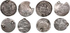 Islamic Coins Islamic Coins Abbasid AR Dirham (2), Samanid AR Dirham (1), Imitation of Samanid AR Dirham (1) Various condition. With holes. Sold as is, no returns. Abbasid, al-Ma'mun, citing Harthama.